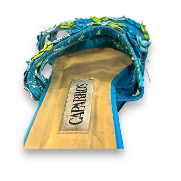 VINTAGE CAPARROS Turquoise Lime Floral and Bead Slide Platform Sandals SZ 6.5 - Picture 6 of 12